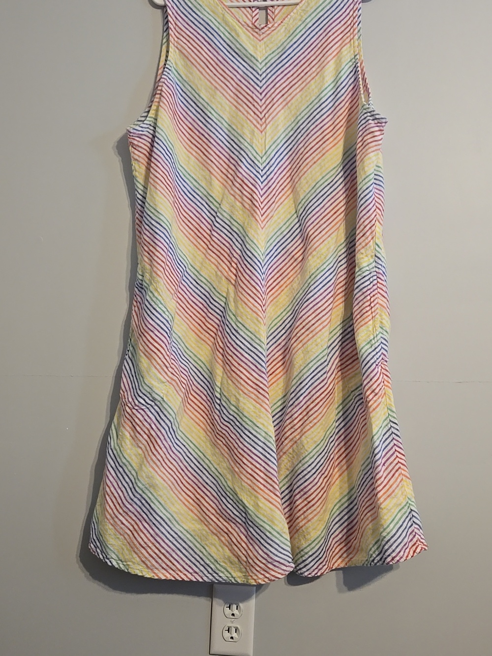 Land's End Rainbow Striped Sleeveless Linen Dress With Pockets, 2X